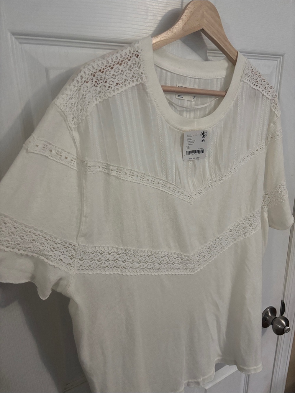 We The Free Ivory Lace-Trim Short Sleeve Tee - Picture 4 of 8